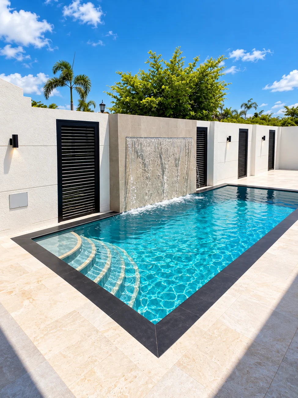 Piscina con cascada de la propiedad